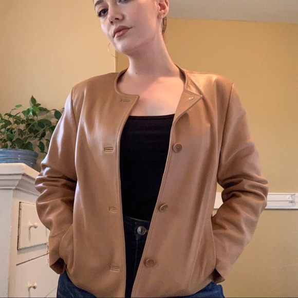 Ann Taylor camel cropped vintage leather jacket - Picture 2 of 6